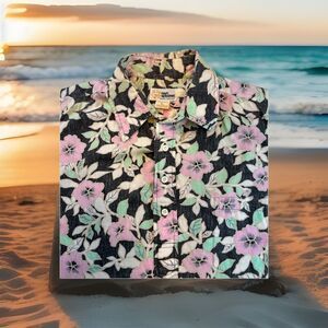 Reyn Spooner VTG 80's -90's Hawaiian Floral Print Shirt Aloha SZ L Reverse Print